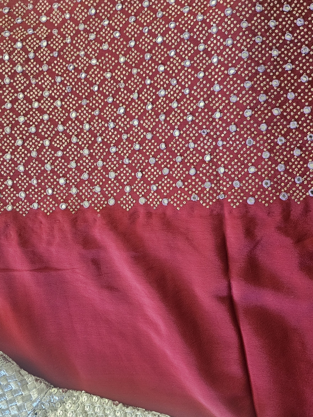Embellished Red Saree with Silver Blouse - Picture 3 of 4